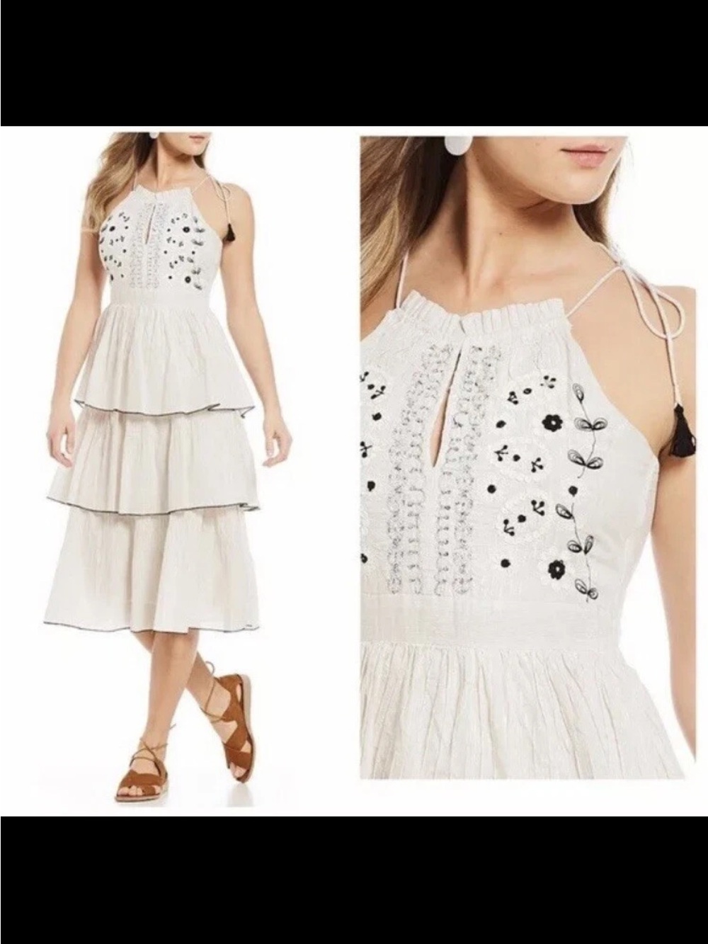 Kopal Anthropologie Izzy Tiered White Glitter Embroidered Pin Tuck Dress XS $330